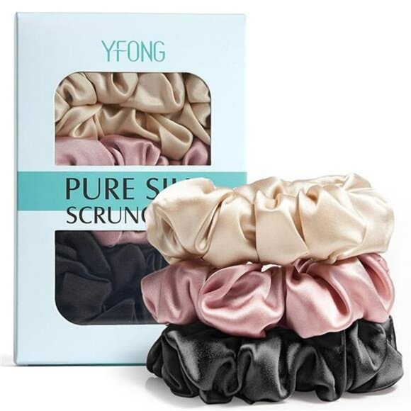 Mulberry Silk Hair Scrunchies Soft No Damage Ponytail Holders Set of 3 - Picture 7 of 7